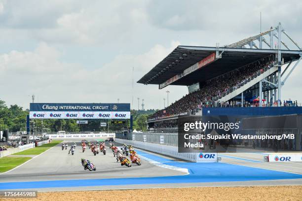 View of Chang International Circuit on the first turn during the Moto2 race during the MotoGP of Thailand at Chang International Circuit on October...