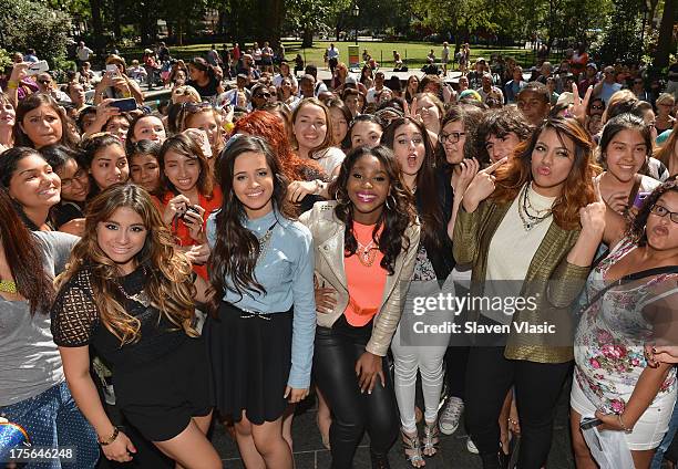 Ally Brooke Hernandez, Camila Cabello, Normani Hamilton, Lauren Jaurequi and Dinah Jane Hansen of Fifth Harmony visit Madison Square Park on August...