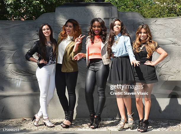 Lauren Jauregui, Dinah Jane Hansen, Normani Hamilton, Camila Cabello and Ally Brooke Hernandez of Fifth Harmony visit Madison Square Park on August...