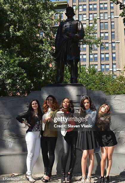 Lauren Jauregui, Dinah Jane Hansen, Normani Hamilton, Camila Cabello and Ally Brooke Hernandez of Fifth Harmony visit Madison Square Park on August...