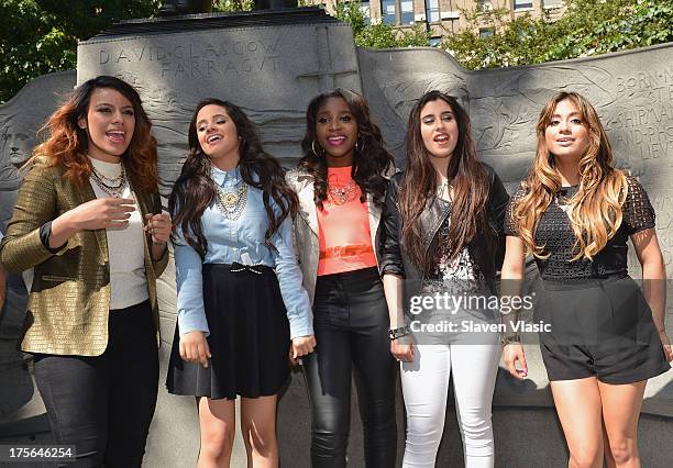 Dinah Jane Hansen, Camila Cabello, Normani Hamilton, Lauren Jauregui and Ally Brooke Hernandez of Fifth Harmony visit Madison Square Park on August...