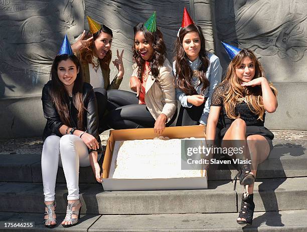 Lauren Jauregui, Dinah Jane Hansen, Normani Hamilton, Camila Cabello and Ally Brooke Hernandez of Fifth Harmony visit Madison Square Park on August...