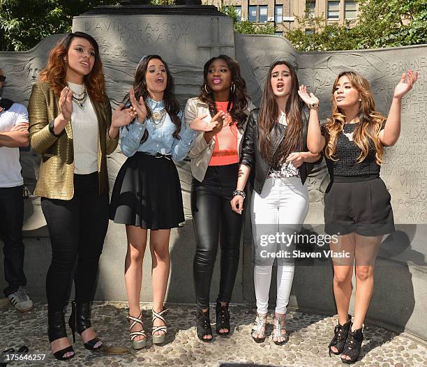 Dinah Jane Hansen, Camila Cabello, Normani Hamilton, Lauren Jauregui and Ally Brooke Hernandez of Fifth Harmony perform at Madison Square Park on...
