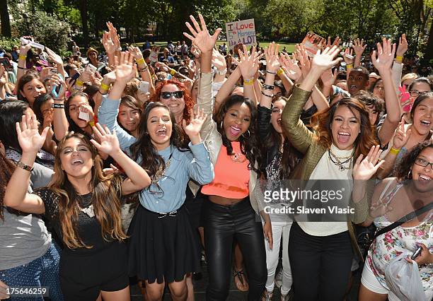 Ally Brooke Hernandez, Camila Cabello, Normani Hamilton, Lauren Jaurequi and Dinah Jane Hansen of Fifth Harmony visit Madison Square Park on August...