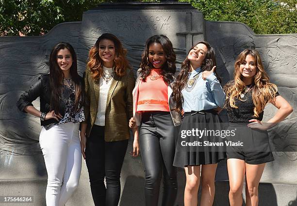 Lauren Jauregui, Dinah Jane Hansen, Normani Hamilton, Camila Cabello and Ally Brooke Hernandez of Fifth Harmony visit Madison Square Park on August...