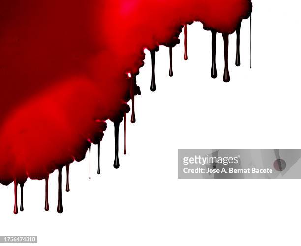 drop of blood on a wall slides and drips. - blood flow photos et images de collection