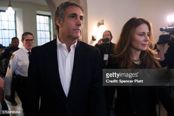 Former President Donald Trump's former lawyer Michael Cohen arrives with his attorney Danya Perry at Trump's civil fraud trial at New York State...
