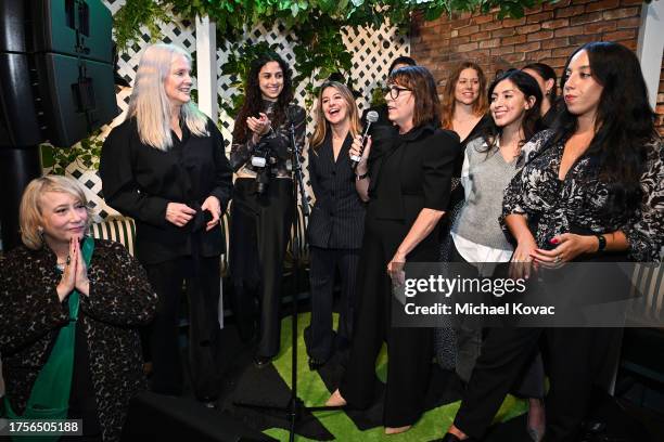 Maggie Baird, Zoe Sher, Cristina Gnecco, Allison Kingsley, Julie Schmid and Karina Gonzalez speak during Support + Feed's 2023 fall fundraiser at...