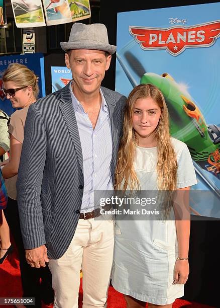 Actor Anthony Edwards and daughter attend the premiere of Disney's "Planes" at the El Capitan Theatre on August 5, 2013 in Hollywood, California.