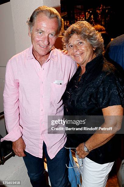 Presenter William Leymergie and President of Ramatuelle Festival Jacqueline Franjou attend "Un drole de pere" play at 29th Ramatuelle Festival day 6...