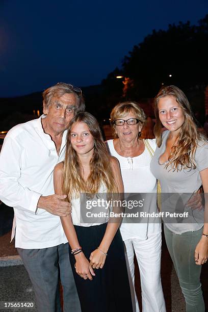 President of FIFA protocol Doctor Pierre Huth with his wife Doctor Francoise Huth and their granddaughters attend "Un drole de pere" play at 29th...