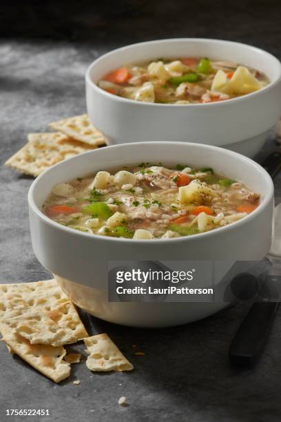 chicken and barley vegetable noodle soup - celery soup stock pictures, royalty-free photos & images