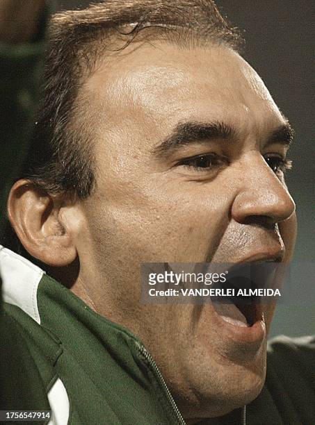 Ricardo Gomes, técnico de Brasil, festeja la victoria de su equipo frente a Chile el 23 de enero de 2004 en el Estadio Sausalito, en Viña Del Mar,...