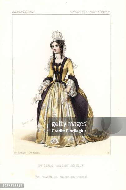 Marie Dorval in Charles Duveyrier's Lady Seymour, Theatre de la Porte St. Martin, 1845. Handcoloured lithograph after an illustration by Alexandre...