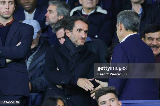 Alexandre Bompard is seen during the UEFA Champions League match between Paris Saint-Germain and AC Milan at Parc des Princes on October 25, 2023 in...