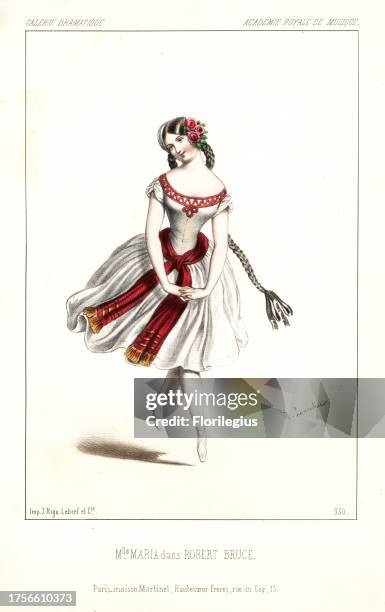 Ballet dancer Mlle. Maria Jacob in the pastiche opera Robert Bruce by Gioachino Rossini, Academie Royale de Musique, 1846. Handcoloured lithograph...