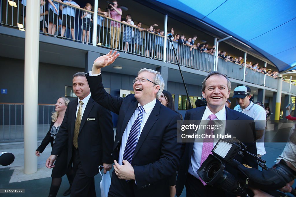 Kevin Rudd Queen Australian Prime Minister Kevin Rudd waves to children during a visit ...