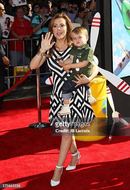 Alyssa Milano and Milo Thomas Bugliari attend the Disney's "Planes" Los Angeles premiere held at the El Capitan Theatre on August 5, 2013 in...