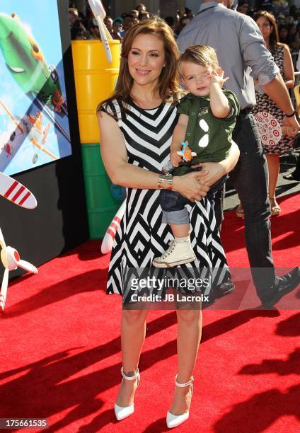 Alyssa Milano and Milo Thomas Bugliari attend the Disney's "Planes" Los Angeles premiere held at the El Capitan Theatre on August 5, 2013 in...