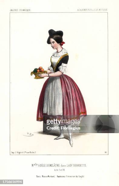 Ballet dancer Adele Dumilatre in Lady Henriette by Mazilier, Act I and III, Academie Royale de Musique, 1844. Handcoloured lithograph after an...