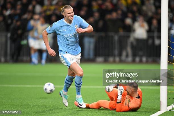 Erling Haaland of Manchester City celebrates after scoring the team's second goal during the UEFA Champions League match between BSC Young Boys and...