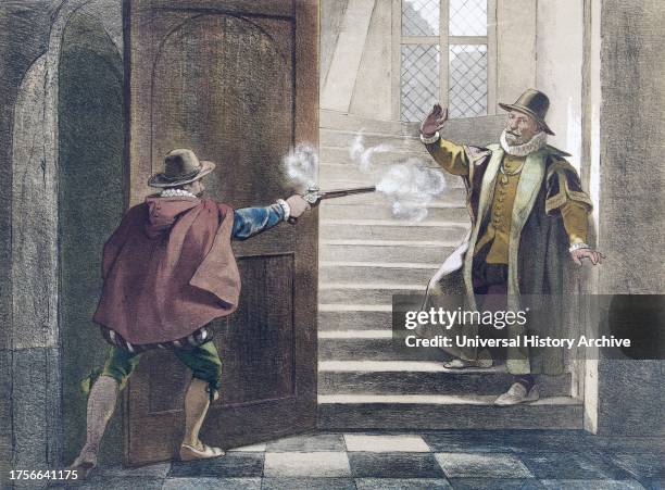 The assassination of William of Orange by Balthasar Gerard in 1584. William I, Prince of Orange, 1533 - 1584, aka William the Silent, William the...