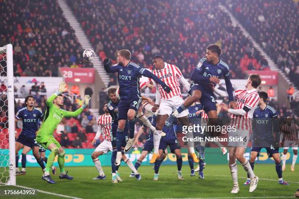 Pascal Struijk of Leeds United scores an own goal during the Sky Bet Championship match between Stoke City and Leeds United at Bet365 Stadium on...