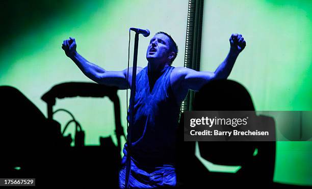 Trent Reznor of Nine Inch Nails performs during Lollapalooza 2013 at Grant Park on August 2, 2013 in Chicago, Illinois.