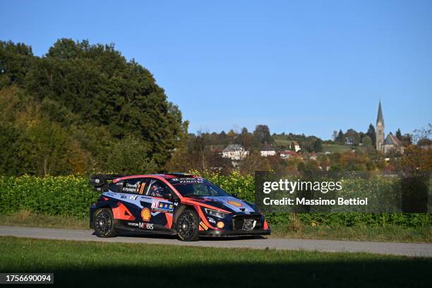 Thierry Neuville of Belgium and Martijn Wydaeghe of Belgium are competing with their Hyundai Shell Mobis WRT Hyundai i20 N Rally1 during Day One of...