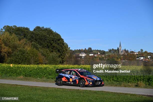 Esapekka Lappi of Finland and Janne Ferm of Finland are competing with their Hyundai Shell Mobis WRT Hyundai i20 N Rally1 Hybrid during Day One of...