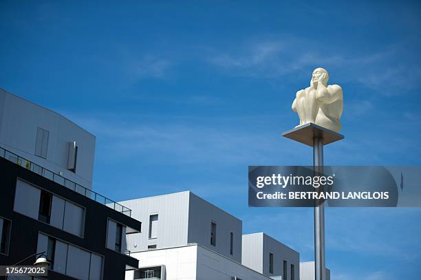 Picture taken on August 4, 2013 in Vitry-sur-Seine, outside Paris, shows the artwork "Desir-Reve" by Spanish artist Jaume Plensa. Vitry-sur-Seine, a...