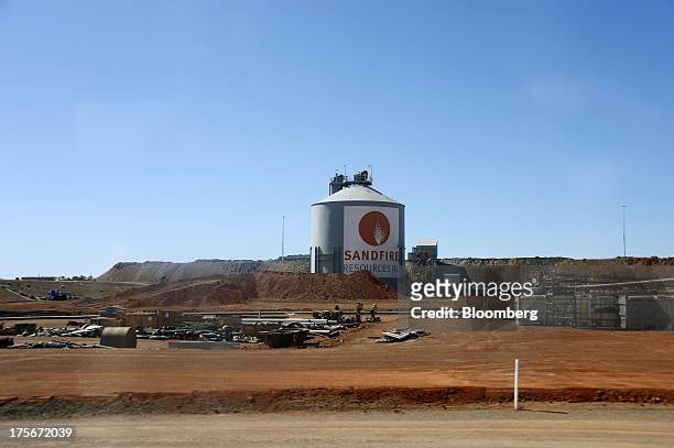 The Sandfire Resources NL logo is displayed on the side of a processing tank at the company's copper operations at DeGrussa, 559 miles north of...
