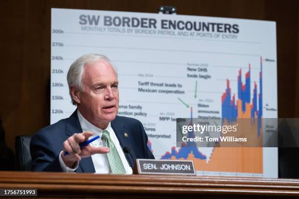 Sen. Ron Johnson, R-Wis., speaks during the Senate Homeland Security and Governmental Affairs Committee hearing titled "Threats to the Homeland," in...