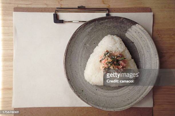 rice ball/salmon and cream cheese - rice ball stock pictures, royalty-free photos & images