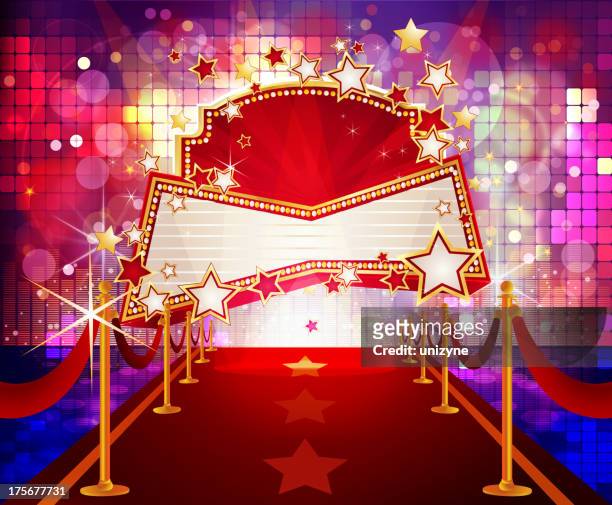 entertainment - bright disco background with marquee display - stage performance space stock illustrations