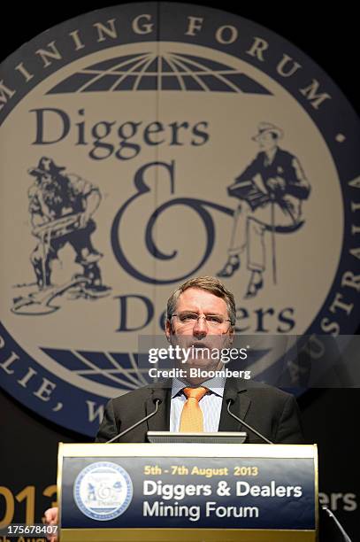 Jim Beyer, chief executive officer of Mount Gibson Iron Ltd., speaks during the Diggers and Dealers mining forum in Kalgoorlie, Australia, on...