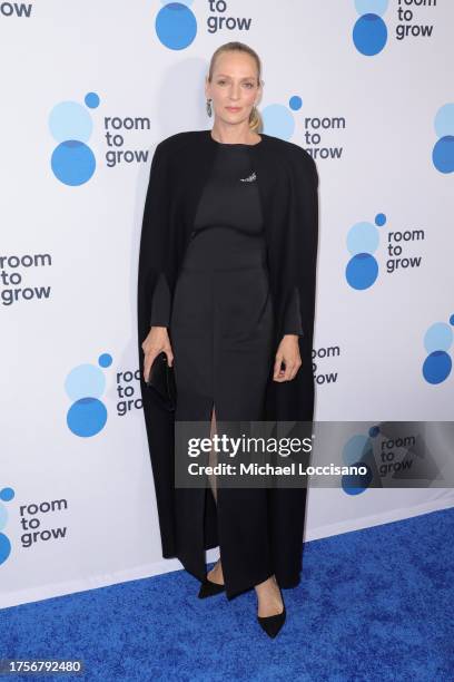 Uma Thurman attends Room To Grow 25th Anniversary gala at The Ziegfeld Ballroom on October 25, 2023 in New York City.