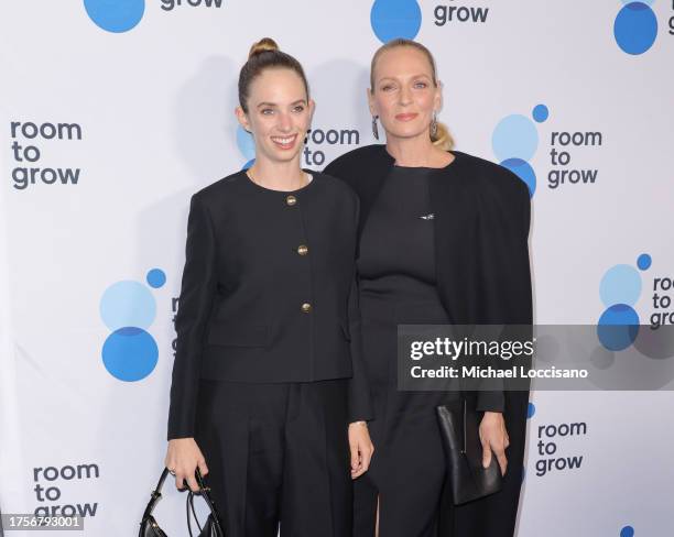 Maya Hawke and Uma Thurman attend Room To Grow 25th Anniversary gala at The Ziegfeld Ballroom on October 25, 2023 in New York City.