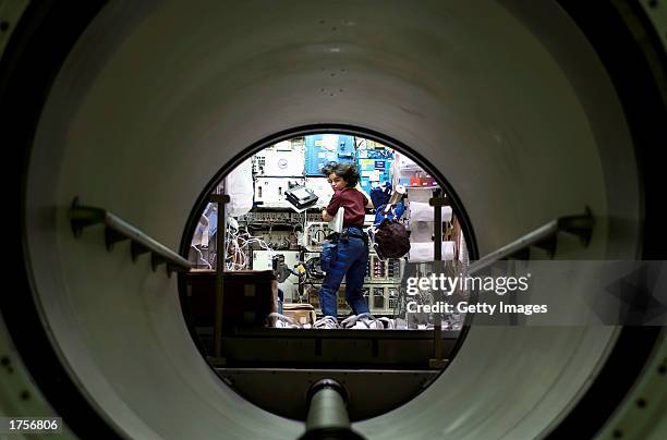 Astronaut Kalpana Chawla, a 41-year-old flight engineer and mission specialist for Space Shuttle Columbia mission STS-107, works in the SPACEHAB...