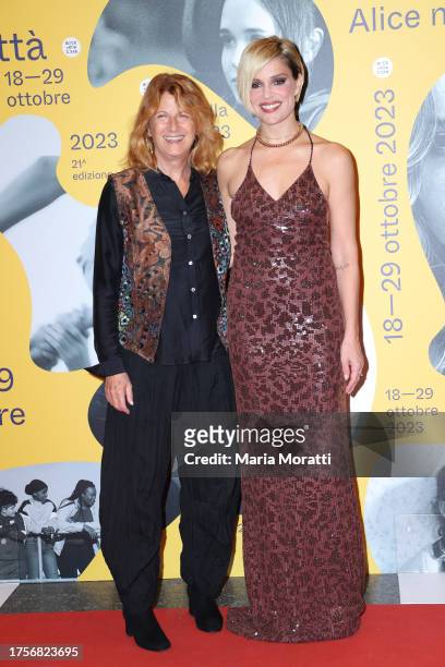 Angela Finocchiaro and Micaela Ramazzotti attend a red carpet for the movie "Una Madre" at the 21st Alice Nella Città during the 18th Rome Film...