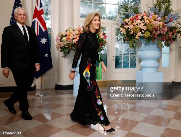 Ambassador to Australia Caroline Kennedy and Edwin Schlossberg arrive for a state dinner at the White House on October 25, 2023 in Washington, DC....