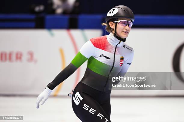 Look on Rebeka Sziliczei-Nemet during the mixed relay quarterfinal race at ISU World Cup Short Track 2 on October 27 at Maurice-Richard Arena in...