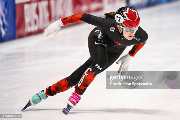 Danae Blais skates during the 3000m relay semifinal race at ISU World Cup Short Track 2 on October 28 at Maurice-Richard Arena in Montreal, QC