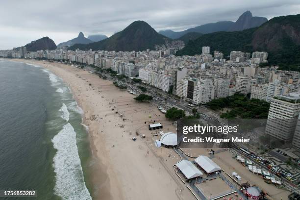 Aerial view of the Conmebol Fan Fest at Copacabana beach before the final match of Copa CONMEBOL Libertadores 2023 between Fluminense and Boca...