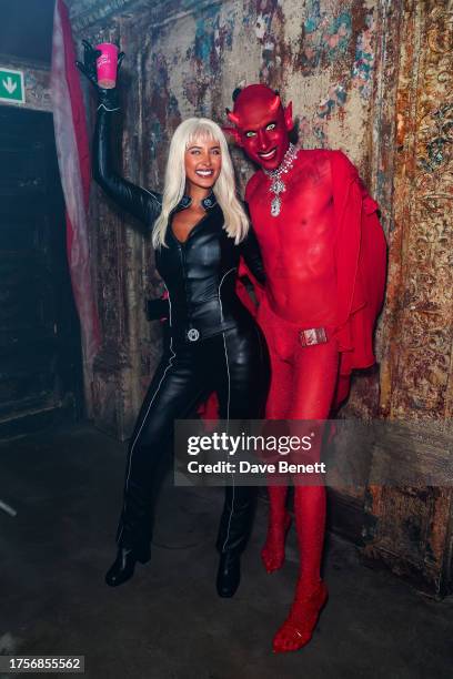 Maya Jama and Kyle De'Volle attend Maya Jama's Halloween Party with Gordon's Premium Pink at Omeara on October 31, 2023 in London, England.