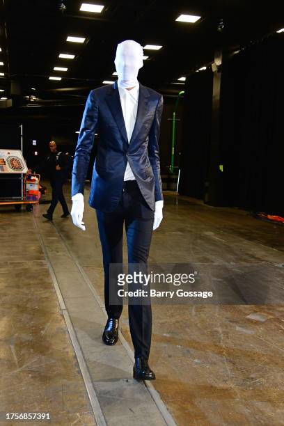 Victor Wembanyama of the San Antonio Spurs arrives at the arena in a Halloween Costume before the game against the Phoenix Suns on October 31, 2023...