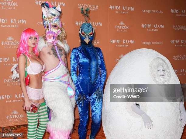 Leni Klum, Bill Kaulitz, Heidi Klum and Tom Kaulitz at Heidi Klum's 22nd Annual Halloween Party held at the Marquee on October 31, 2023 in New York...
