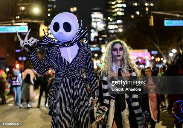 Revelers wearing different costumes, attend the annual Halloween Parade in New York, United States on October 31, 2023.