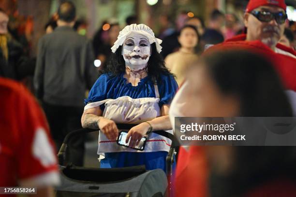 Revelers attend the West Hollywood Halloween Carnaval, in West Hollywood, California, on October 31, 2023. The Halloween festival is making a return...