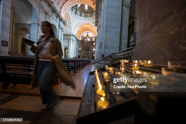 Person is seen walking along one of the corridors of the church of Sao Vicente de Fora, located in the Graca neighborhood. Lisbon, October 30, 2023....